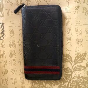 Gucci Shelley Black Leather Vintage Wallet with Gucci Stripe